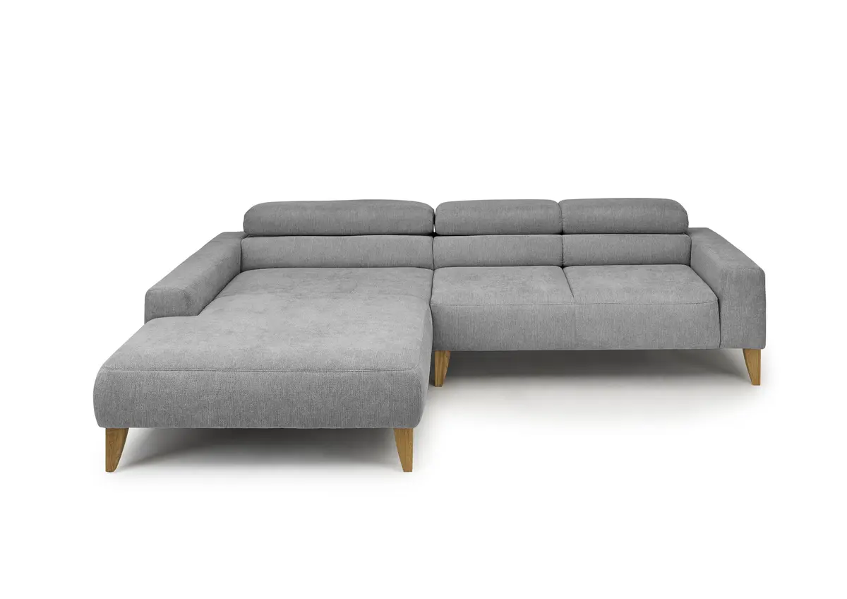Ecksofa CHENOA - Longchair links mit 2-Sitzer, Kopfteil verstellbar, Stoff, Steingrau