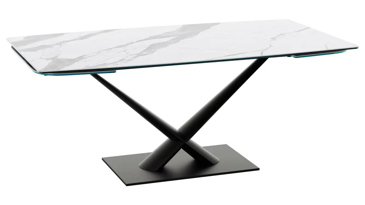 Esstisch Savona - LB ca. 200x100 cm, ausziehbar, Keramik, Weiß, Bootsform