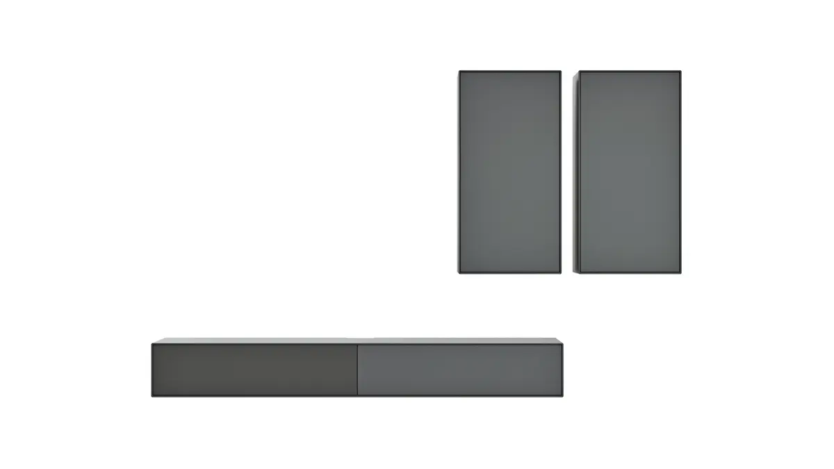 Wohnwand Edge - B ca. 180 cm, Lack, Graphit