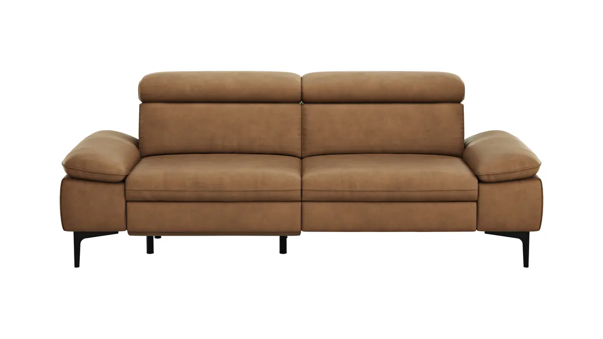 Sofa Felipa - 3-Sitzer inkl. Relaxfunktion (motorisch) und Kopfteil verstellbar, Leder, Cognac