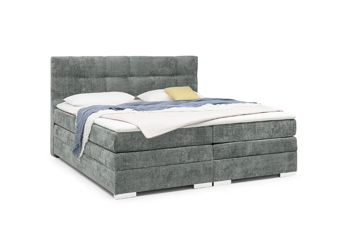 Boxspringbett SANDRIN I- Liegefläche ca. 200x200 cm, Stoff, Grau,  inkl. Stauraum