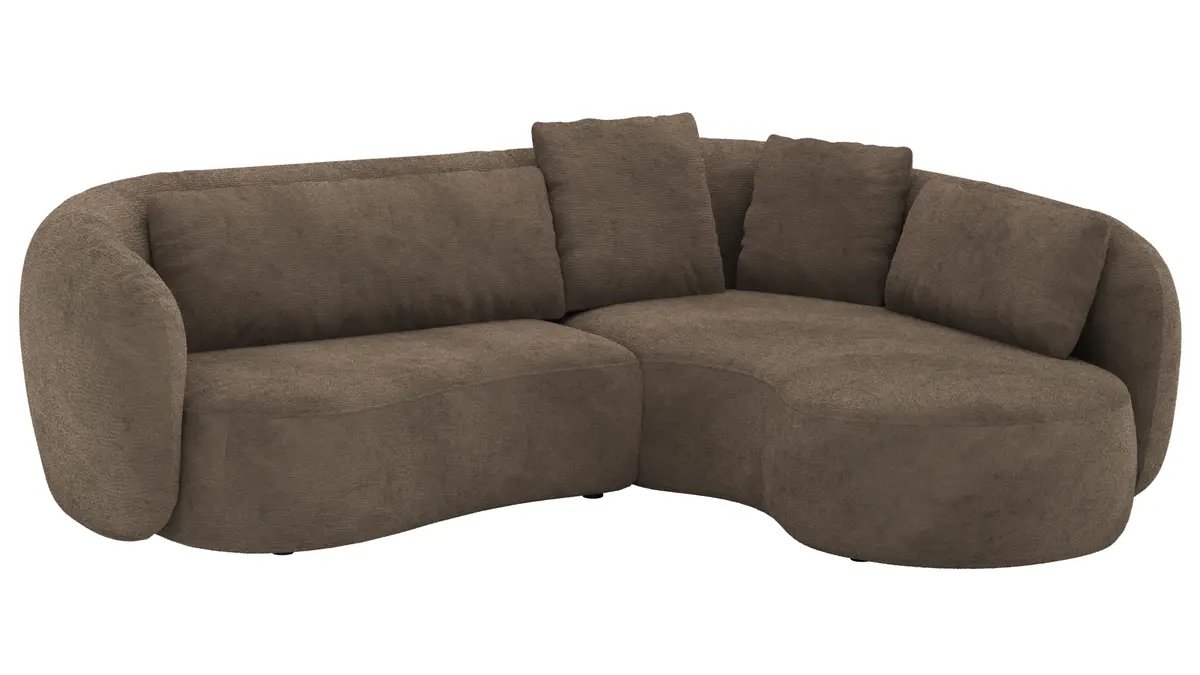 Ecksofa Karasu - 3-Sitzer mit Ottomane rechts, Stoff, Taupe