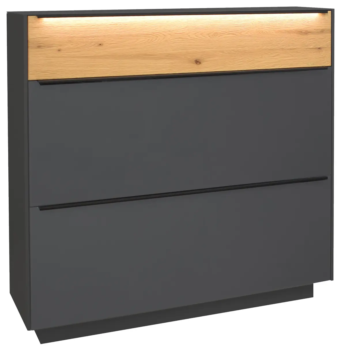 Schuhschrank - mit Beleuchtung, B ca. 107 cm, Anthrazit, Eiche massiv