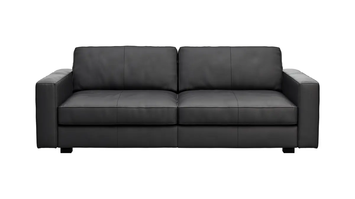 Sofa Aprino 2 - 3,5-Sitzer XL, Dickleder, Schwarz , Armlehne Block schmal