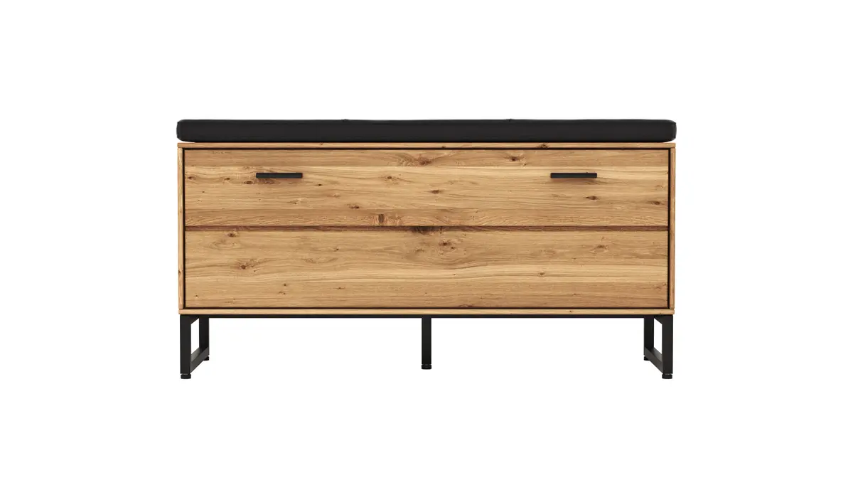 Garderobenbank Blackpool - Eiche massiv mit Sitzkissen schwarz