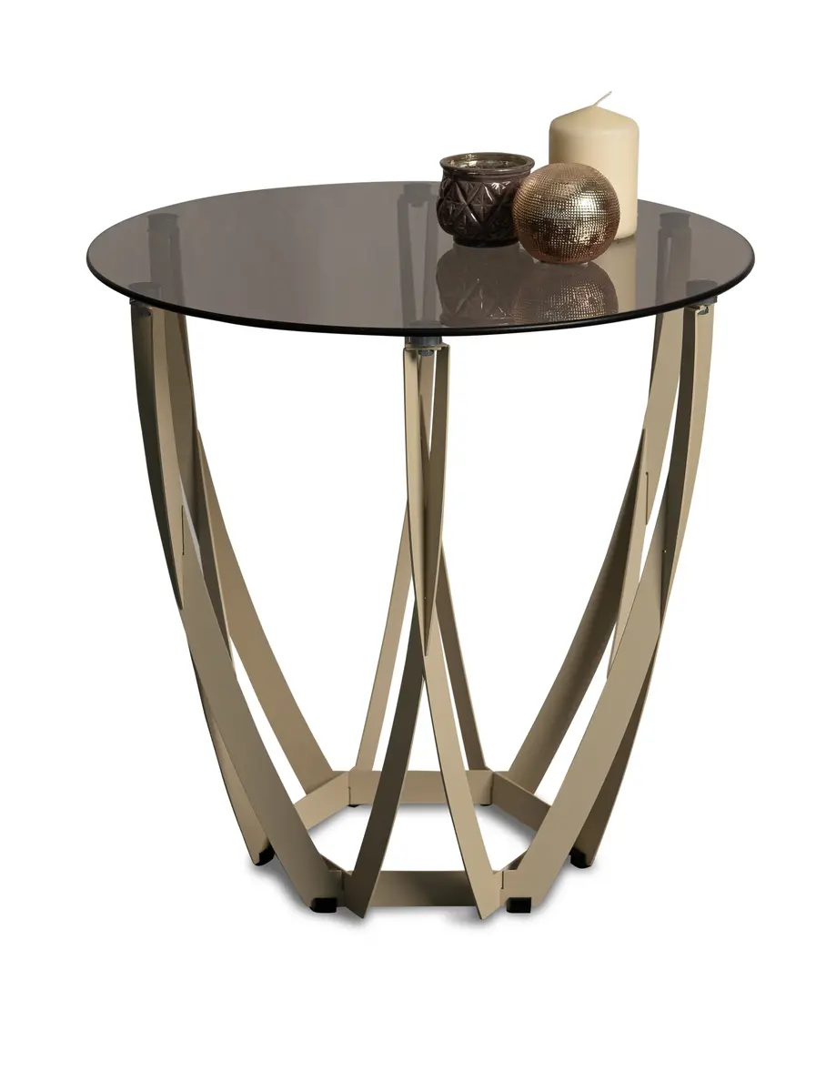 Beistelltisch - Ø/H ca. 50x50 cm, Bronze, Cremeweiß