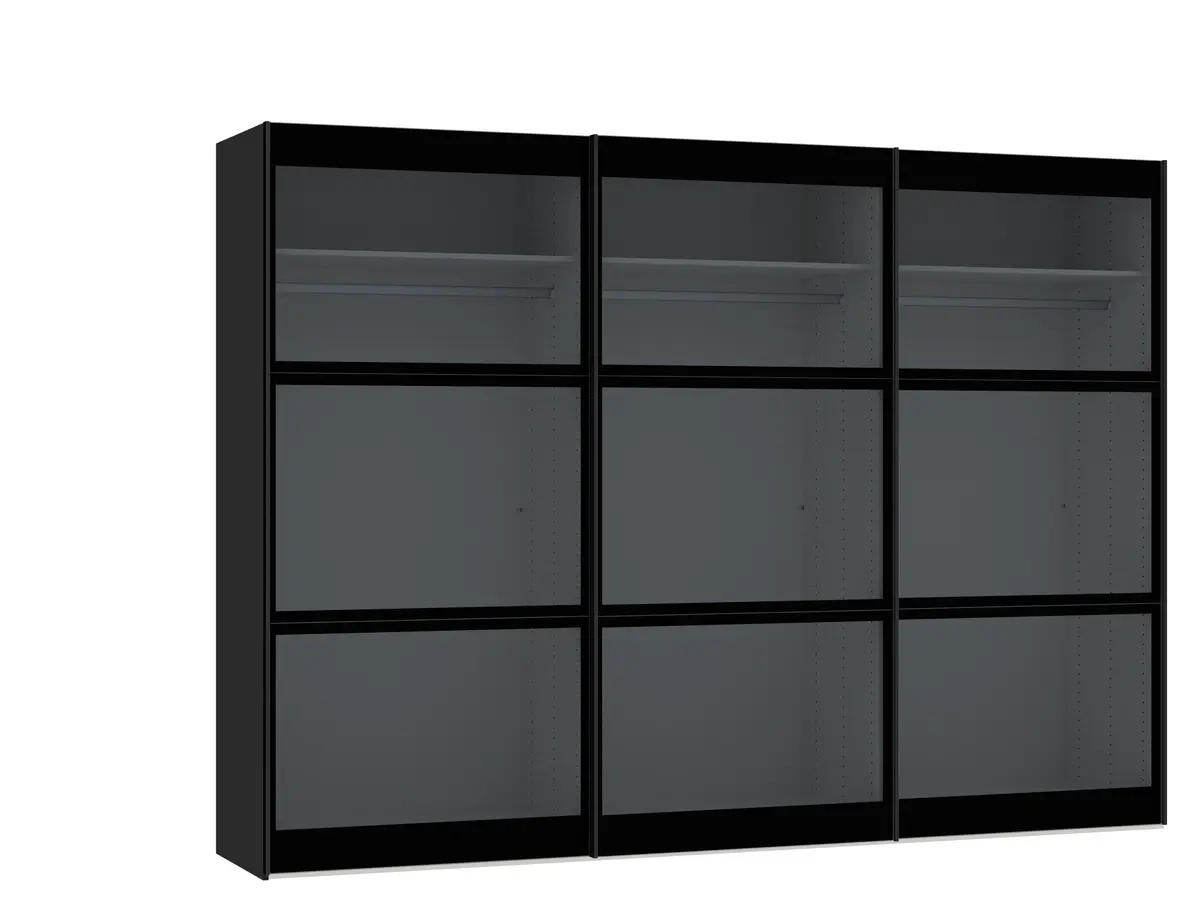 Schwebetürenschrank JOIN IT- B ca. 303 cm,  Schwarz, Rauchglas, Dunkel