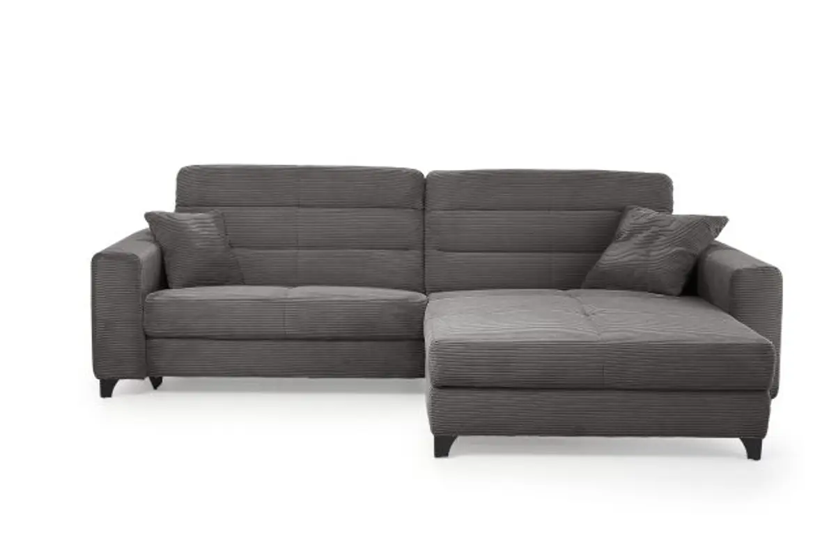 Ecksofa JAROM - 3-Sitzer, Ecke rechts inkl. Relaxfunktion (motorisch) und Kopfteil verstellbar, Stoff, Grau
