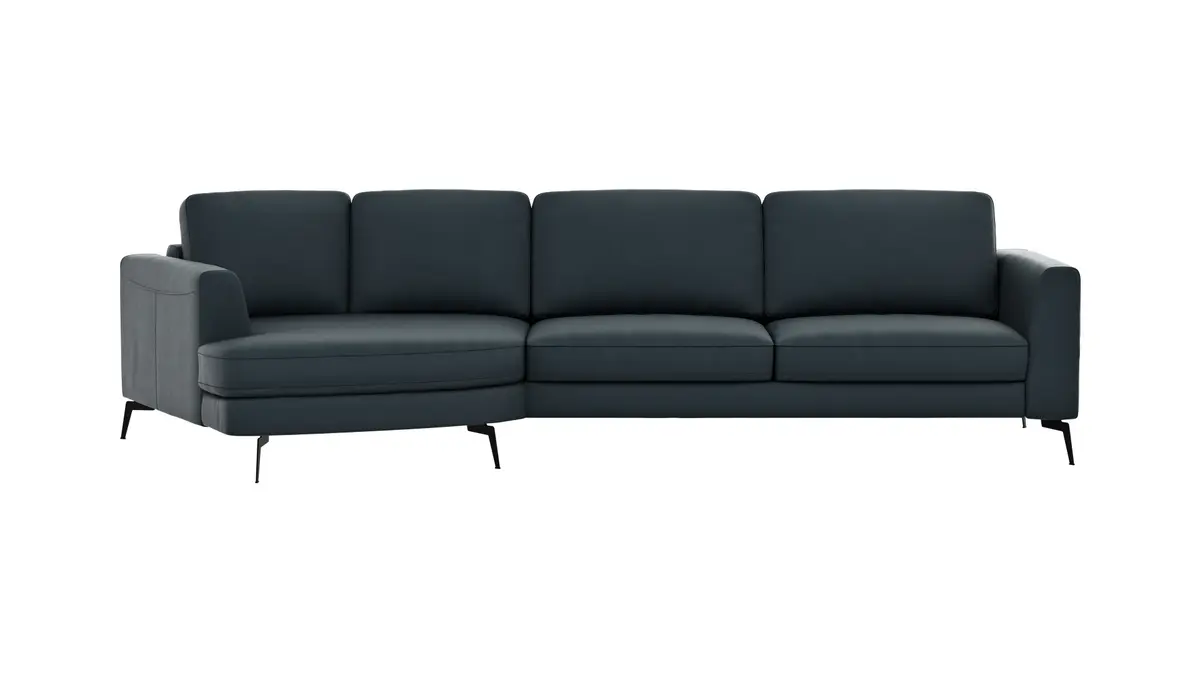 Ecksofa Oviedo - Ecke links mit 2-Sitzer, Leder, Dunkelblau