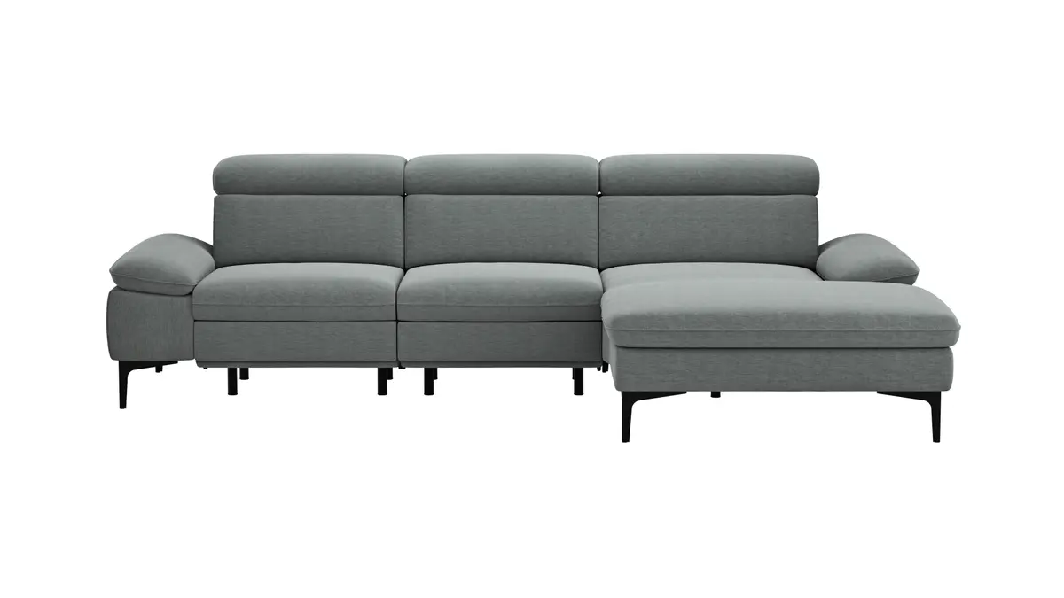 Ecksofa Felipa - 2,5-Sitzer mit Longchair rechts inkl. Armlehne verstellbar und Rückenlehne/Sitztiefe verstellbar (motorisch), Stoff, Grau