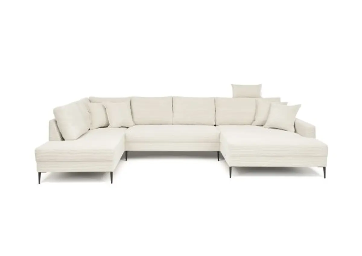 Wohnlandschaft - Ecke links, 2-Sitzer, Longchair rechts, Stoff, Creme