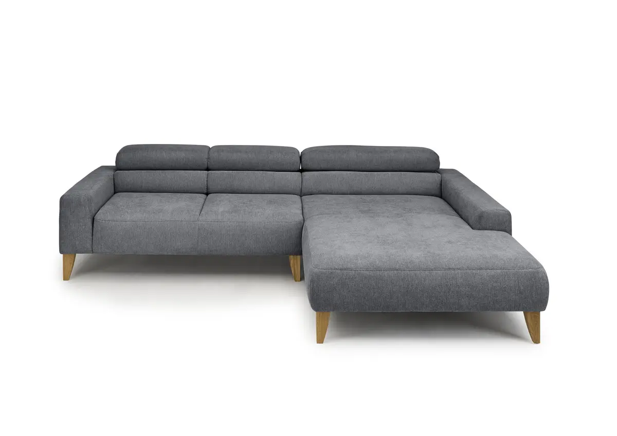 Ecksofa CHENOA - 2-Sitzer mit Longchair rechts, Kopfteil verstellbar, Stoff, Anthrazit
