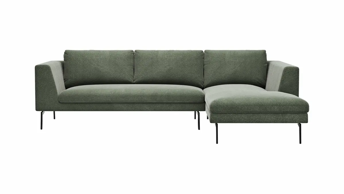 Ecksofa Helmi - 2,5-Sitzer, Longchair rechts, Stoff, Eukalyptus