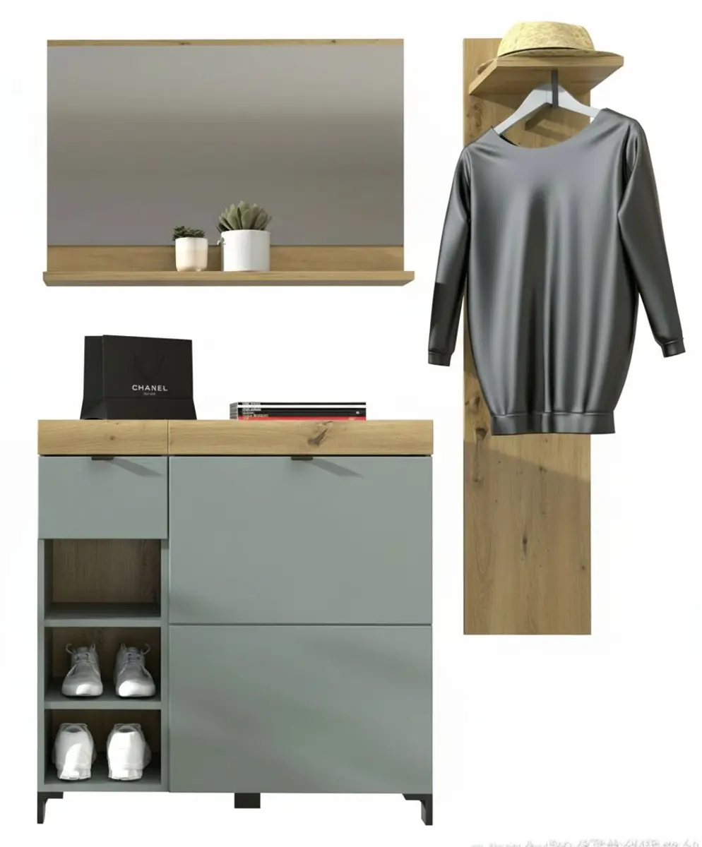 Garderobe - Schilfgrün, Artisan Eiche Nachbildung