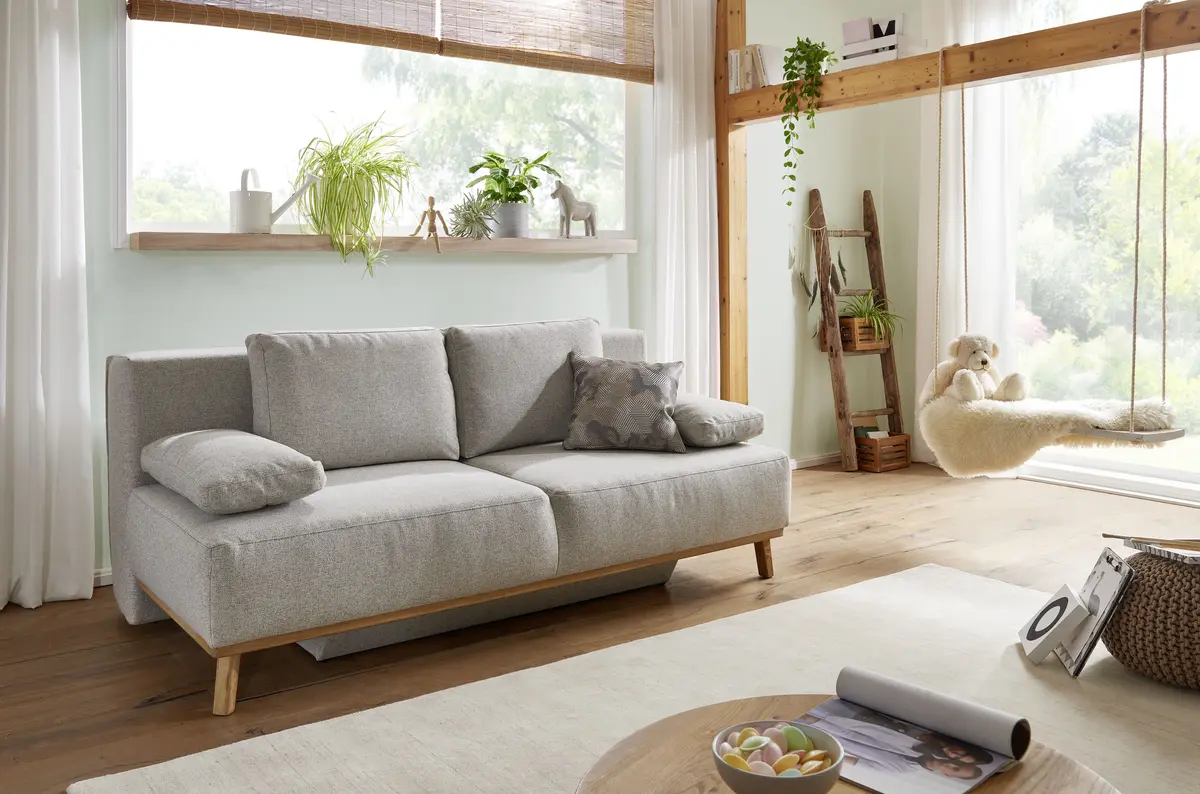 Querschläfer EM Korsika - 2-Sitzer mit Schlaffunktion inkl. Bettkasten, Stoff, Beige