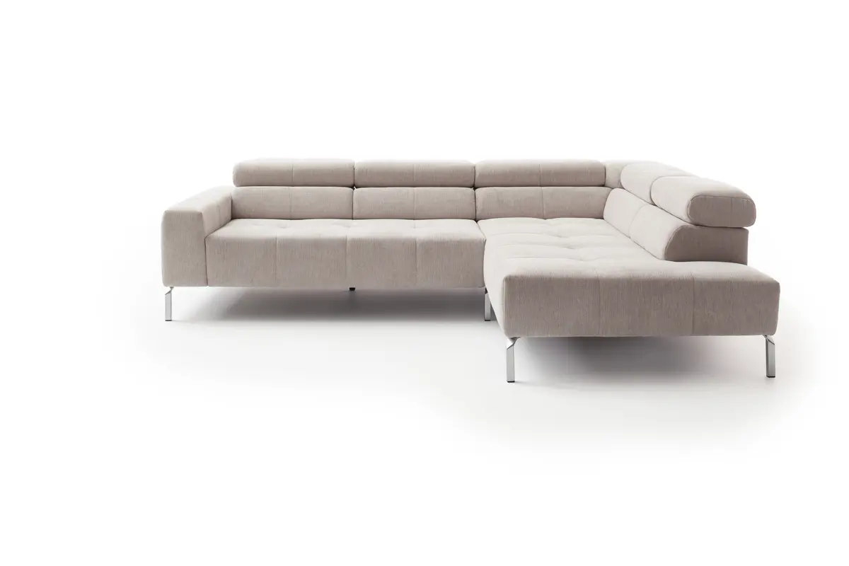 Ecksofa - 2-Sitzer mit Ecke rechts, Kopfteil/Sitztiefe verstellbar, Stoff, Natur