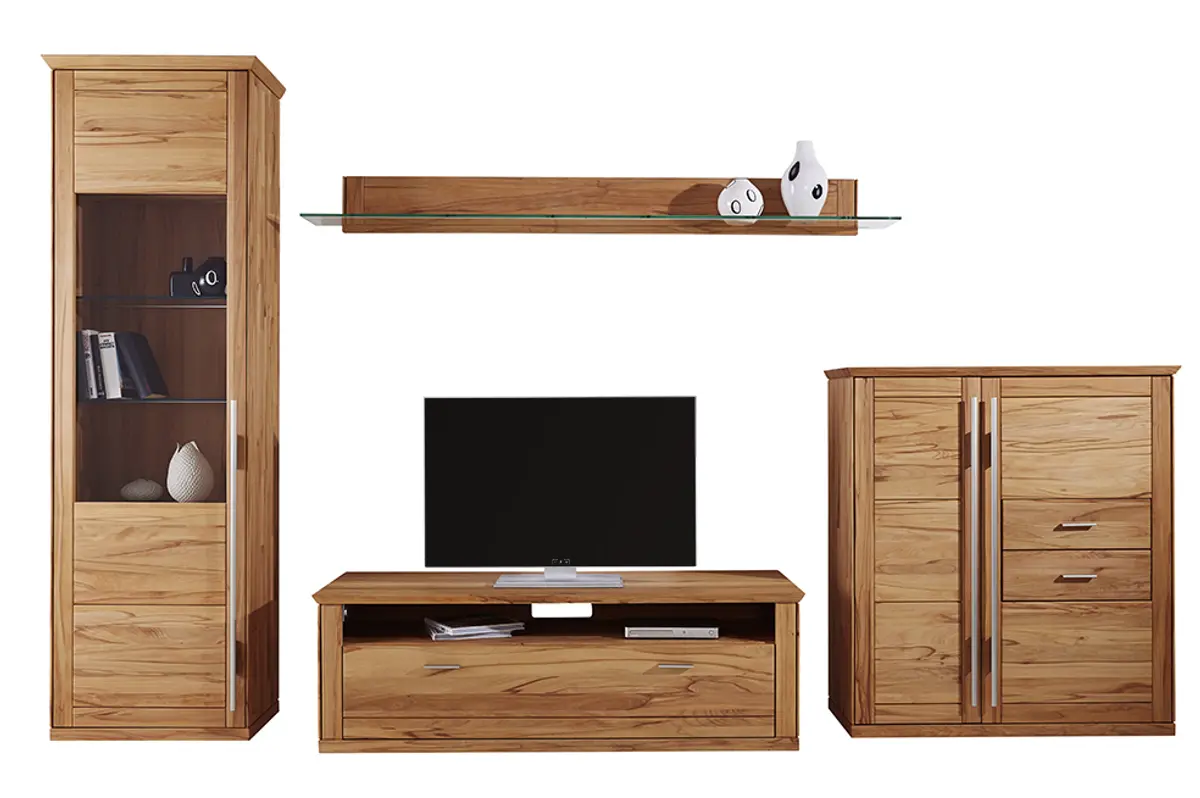 Wohnwand Faro Plus - BHT ca. 353x213x56 cm, Kernbuche massiv