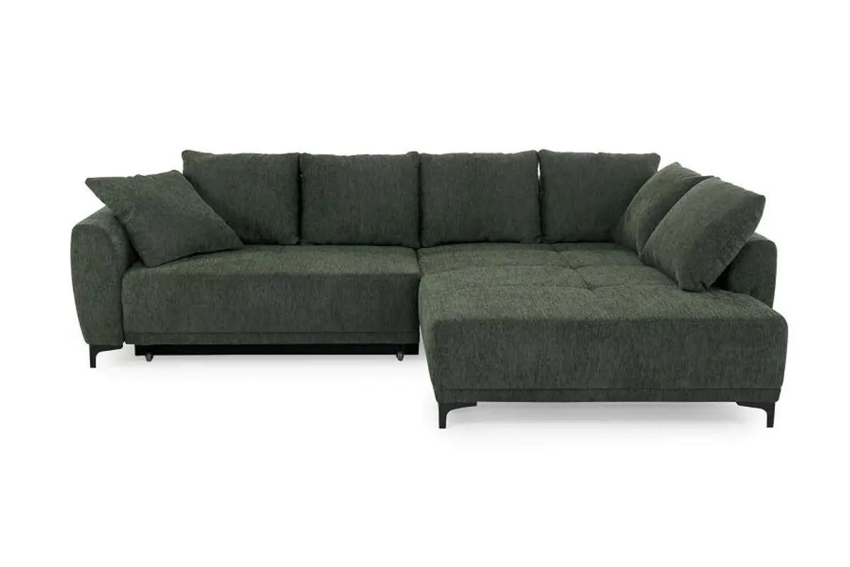 Ecksofa JACEK - 3-Sitzer, Ecke rechts inkl. Schlaffunktion mit Bettkasten, Stoff, Grün