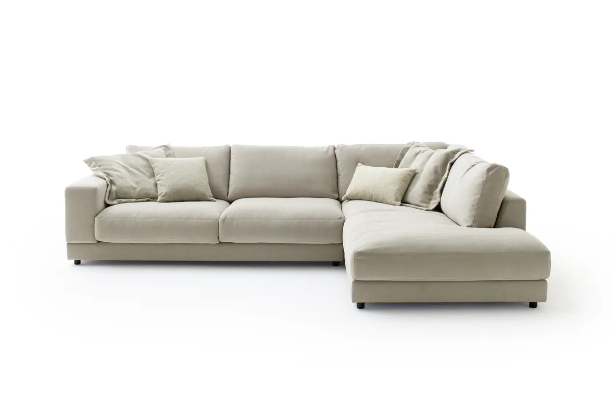 Ecksofa Juni - 2-sitzer mit Ecke rechts, Stoff, Taupe