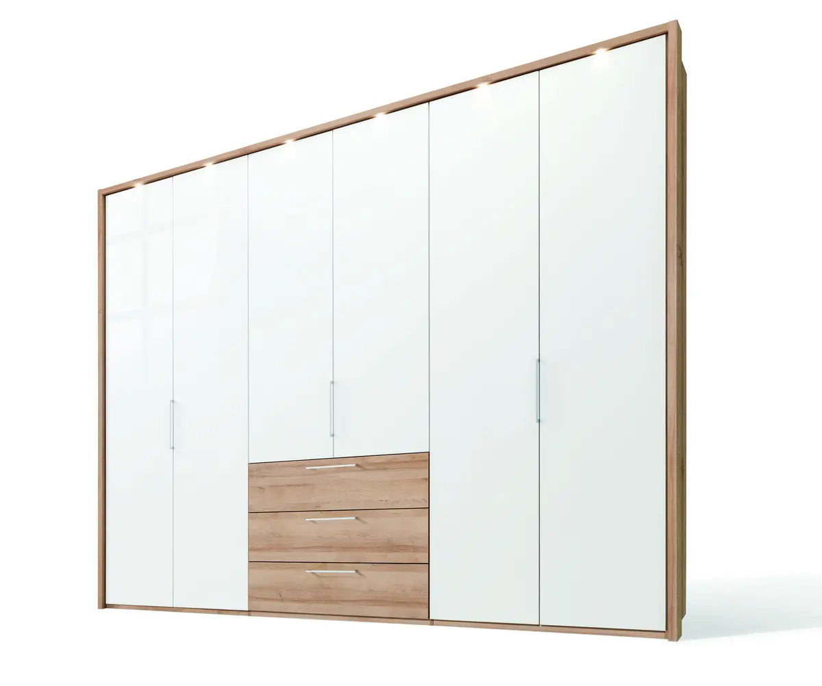 Drehtürenschrank - inkl. Passepartout, B. ca. 306,40 cm, Hochglanz Weiß