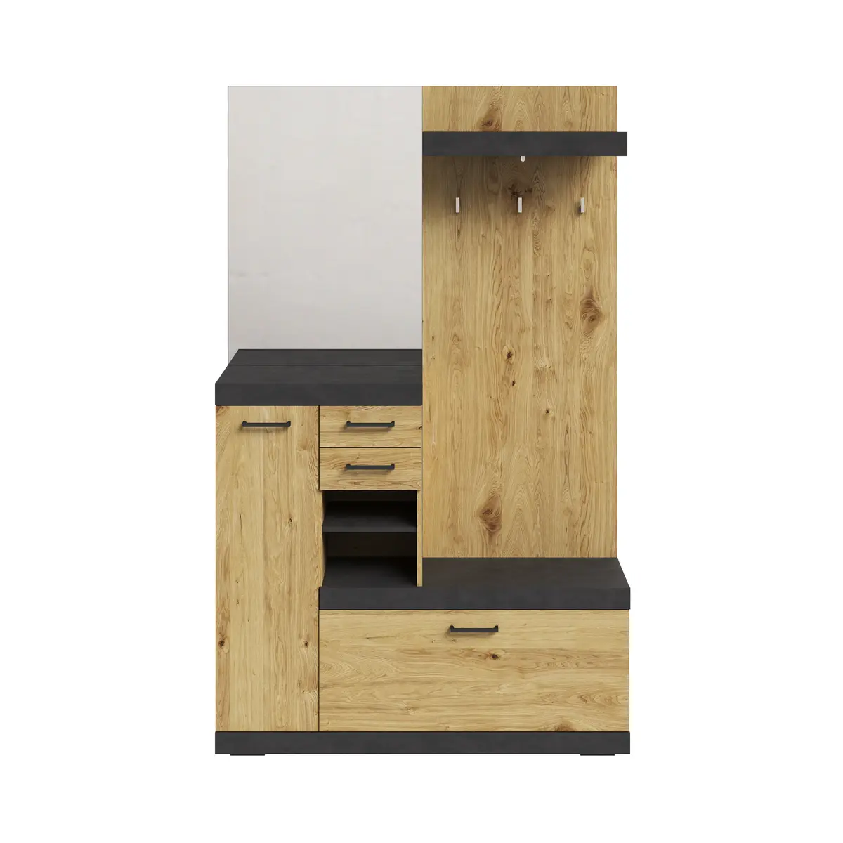 Kompaktgarderobe- Grau, Eiche Dekor