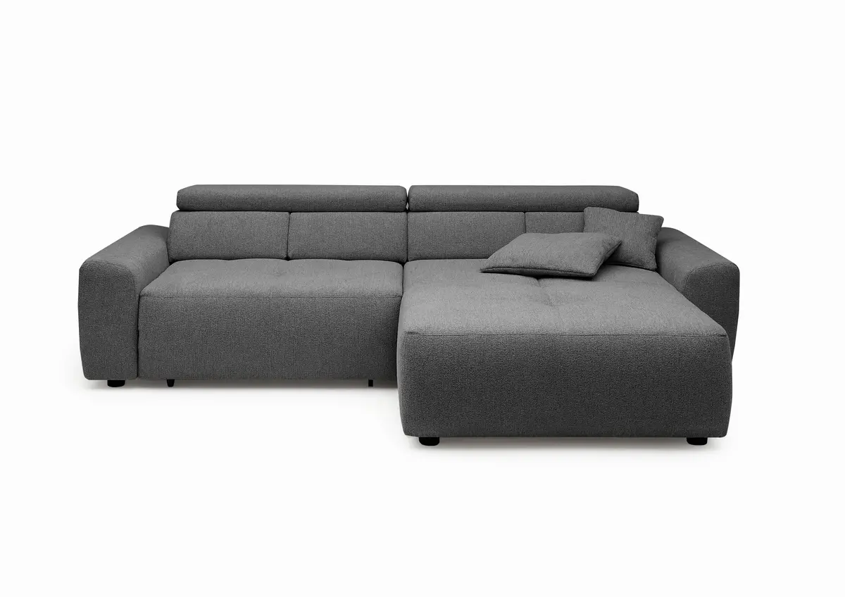 Ecksofa JYTTE - Sofa 2-sitzig mit Longchair rechts, Stoff, Grau