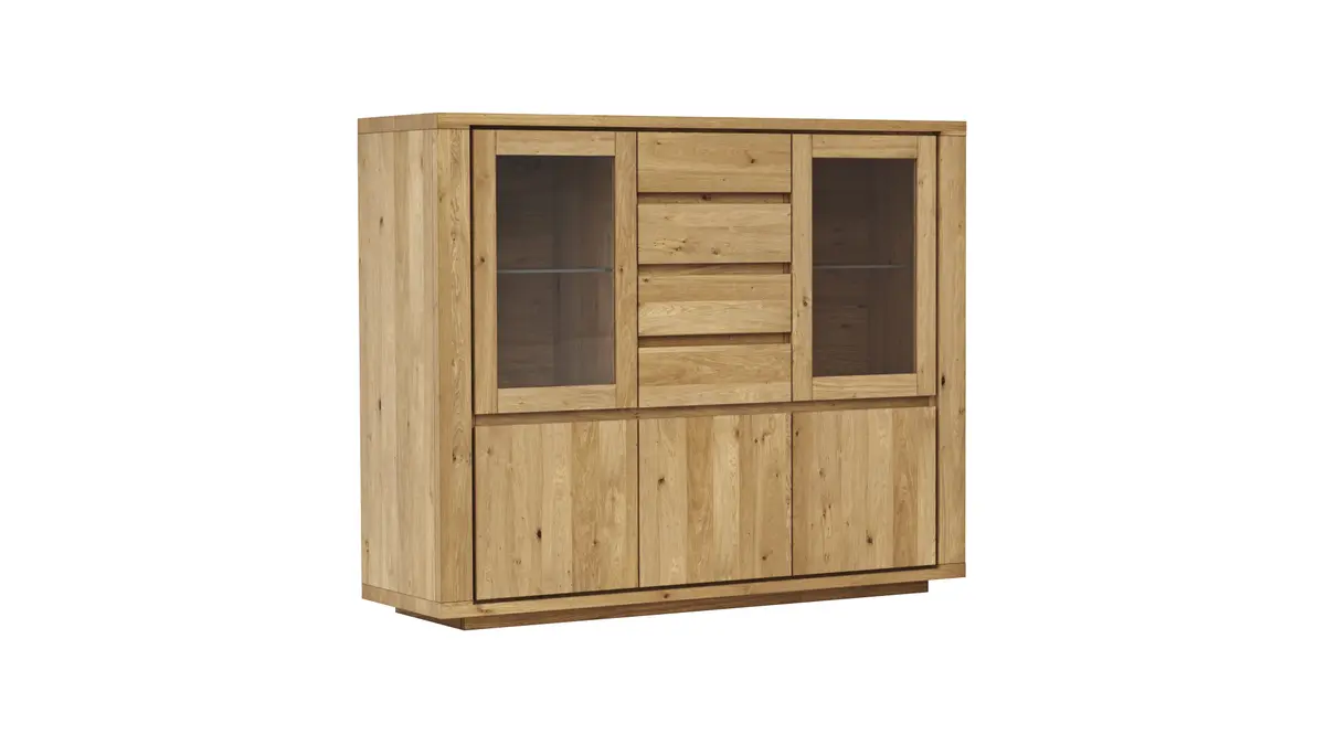 Highboard Bakersfield - sichtbare Rückwand geschroppt, Asteiche massiv, geölt