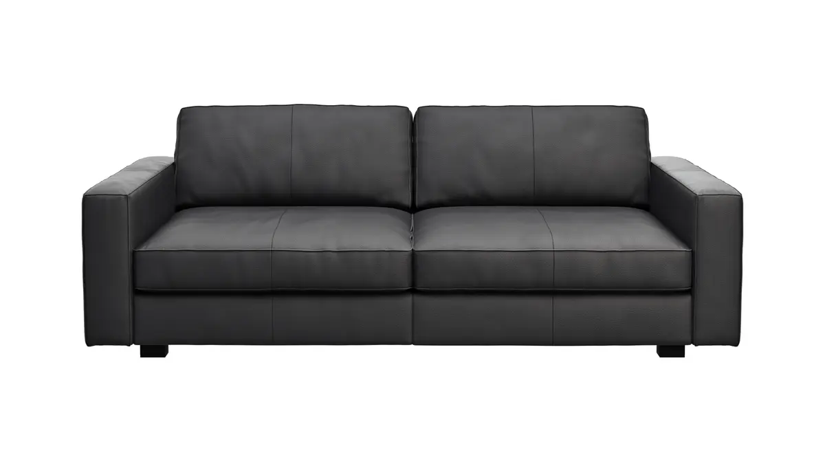 Sofa Aprino 2 - 3,5-Sitzer XXL, Dickleder, Schwarz, Armlehne Block schmal
