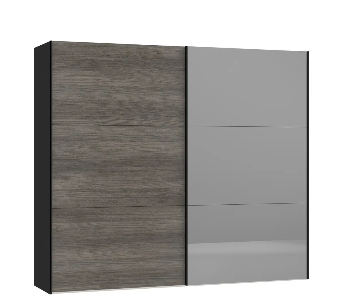 Schwebetürenschrank JOIN IT- B ca. 252 cm, Schwarz, Dunkelgrau, Spiegel, Dunkel