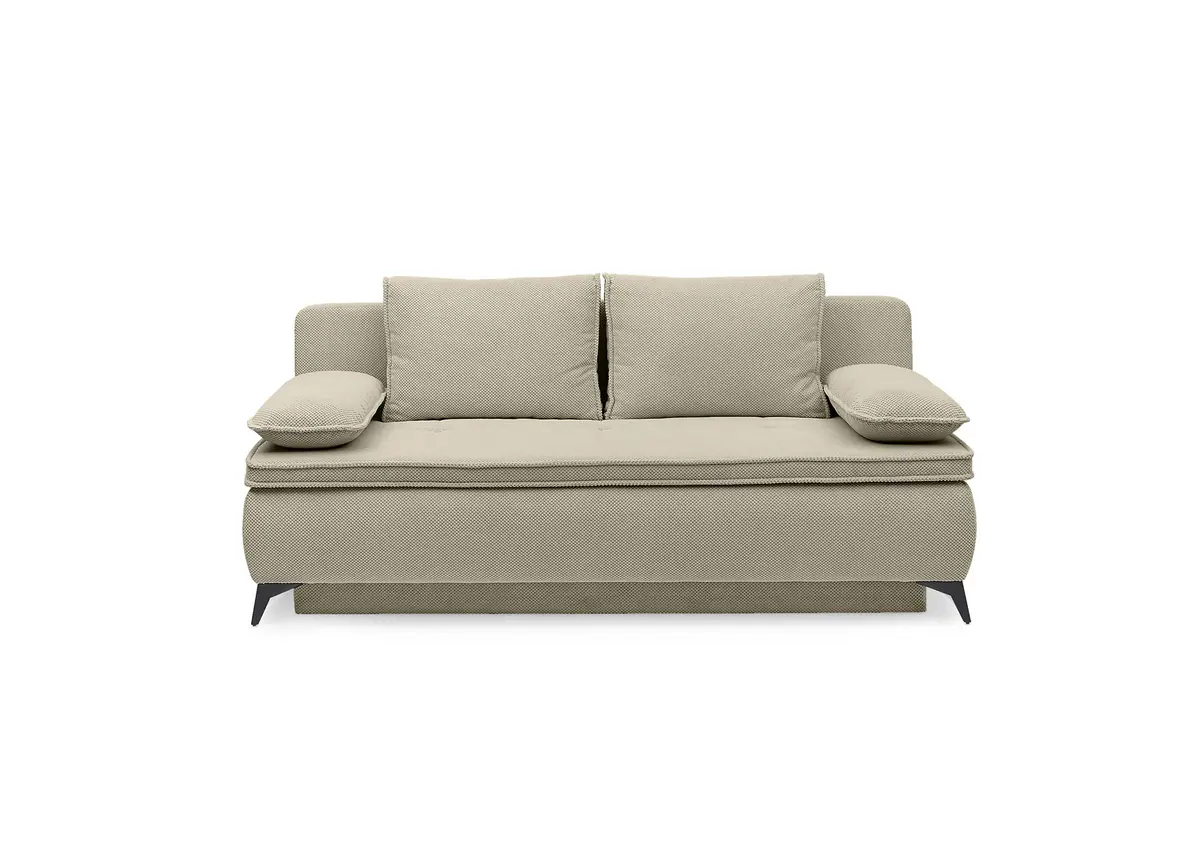 Funktionssofa JUNNIS - Schlaffunktion mit Bettkasten, Stoff, Taupe