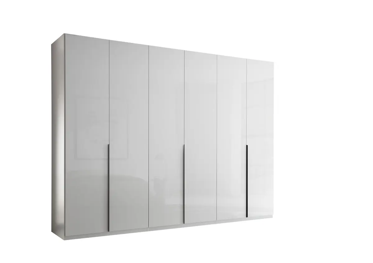 Drehtürenschrank- B ca. 300 cm, Weiß, Weiß Hochglanz