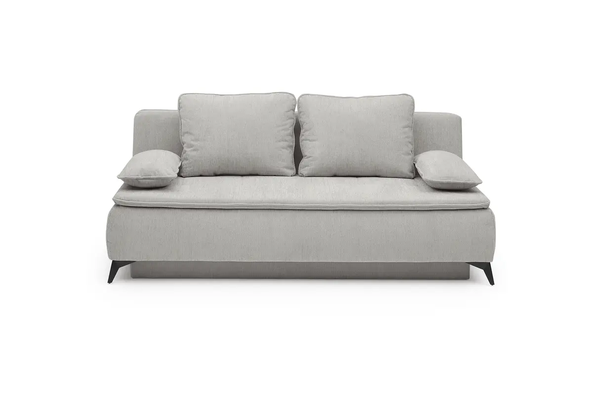 Sofa JANIN - 2-Sitzer, Schlaffunktion mit Bettkasten, Stoff, Grau