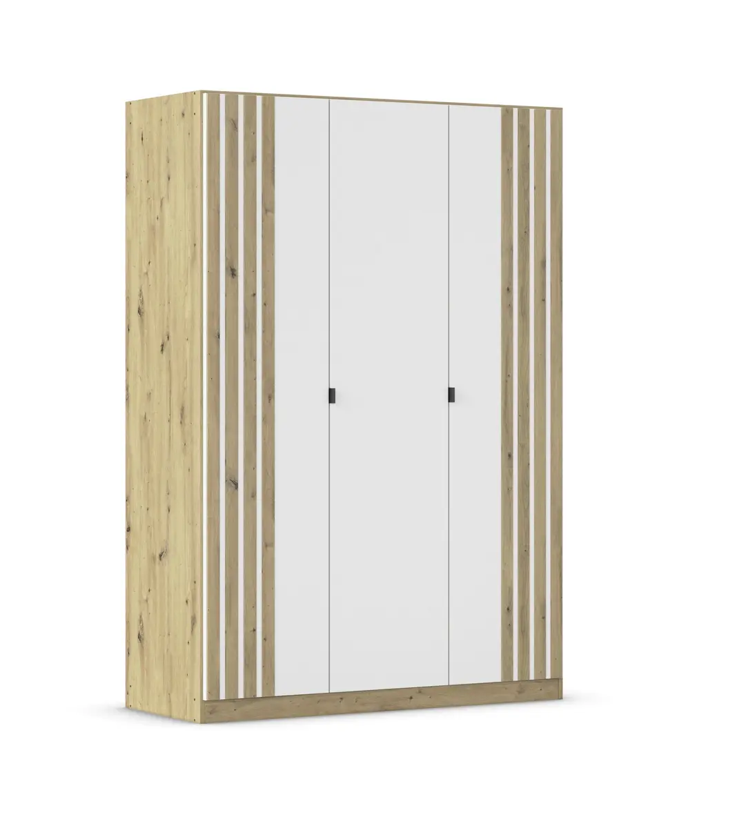 Drehtürenschrank RUERTO- B ca. 136 cm, Eiche Dekor, Weiß, Paneel, Eiche Dekor