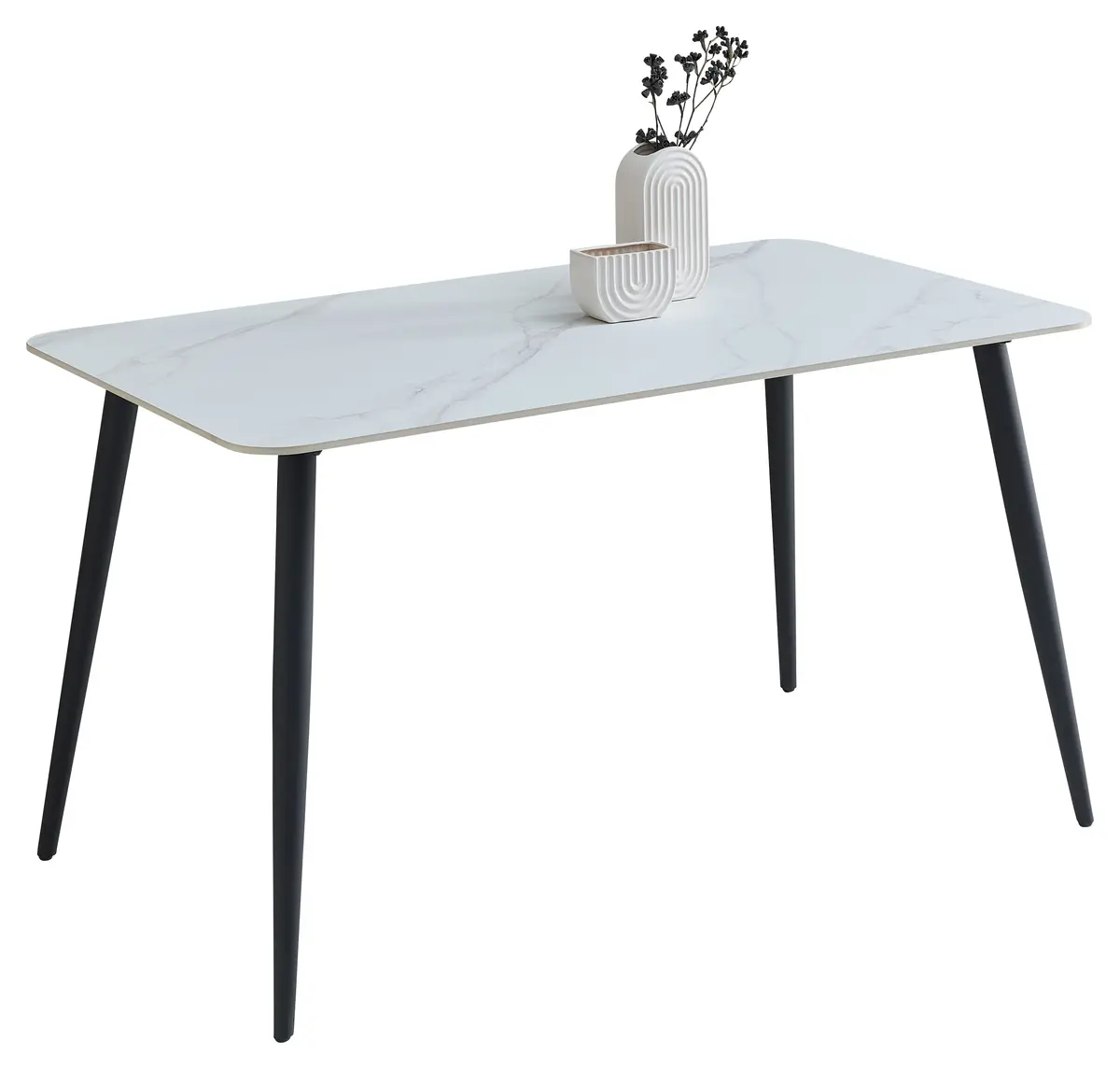 Esstisch - LB ca. 140x80 cm, Weiß marmoriert, Schwarz