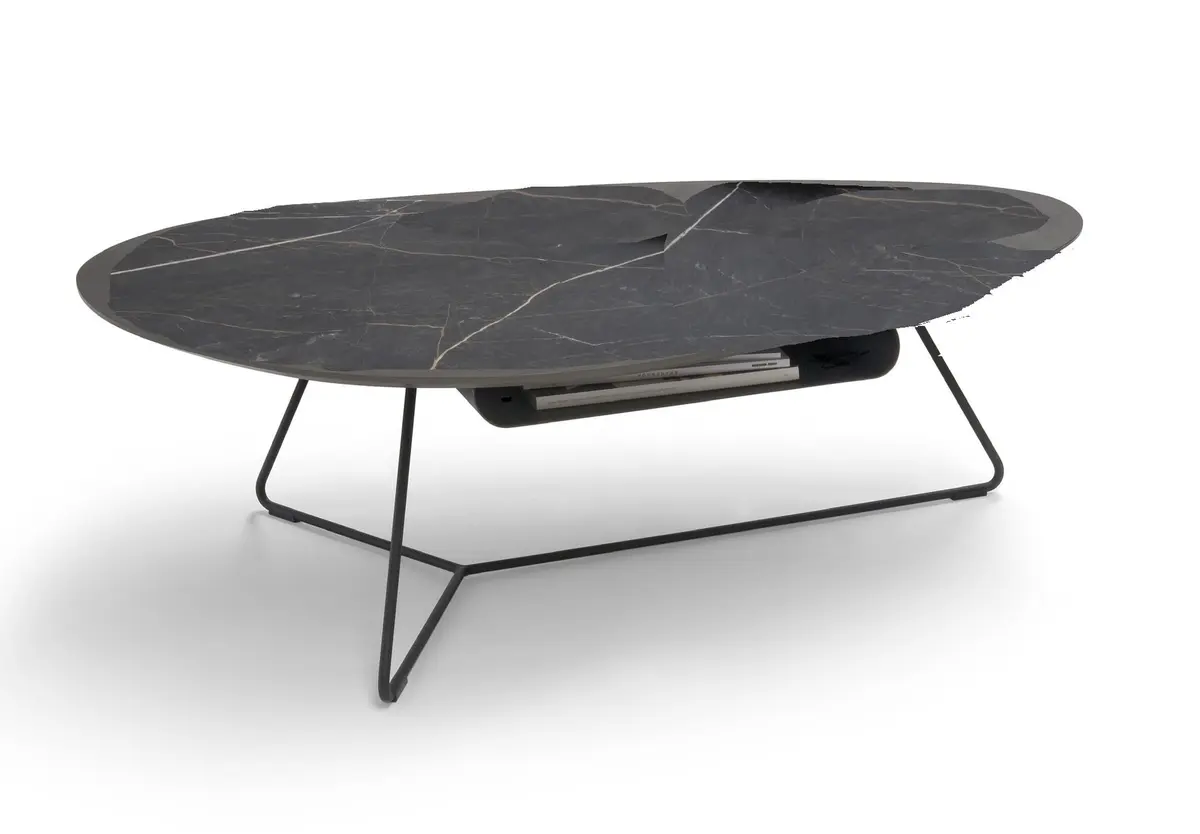 Couchtisch Fano - LBH ca. 121x75x38 cm, HPL, Schwarz marmoriert