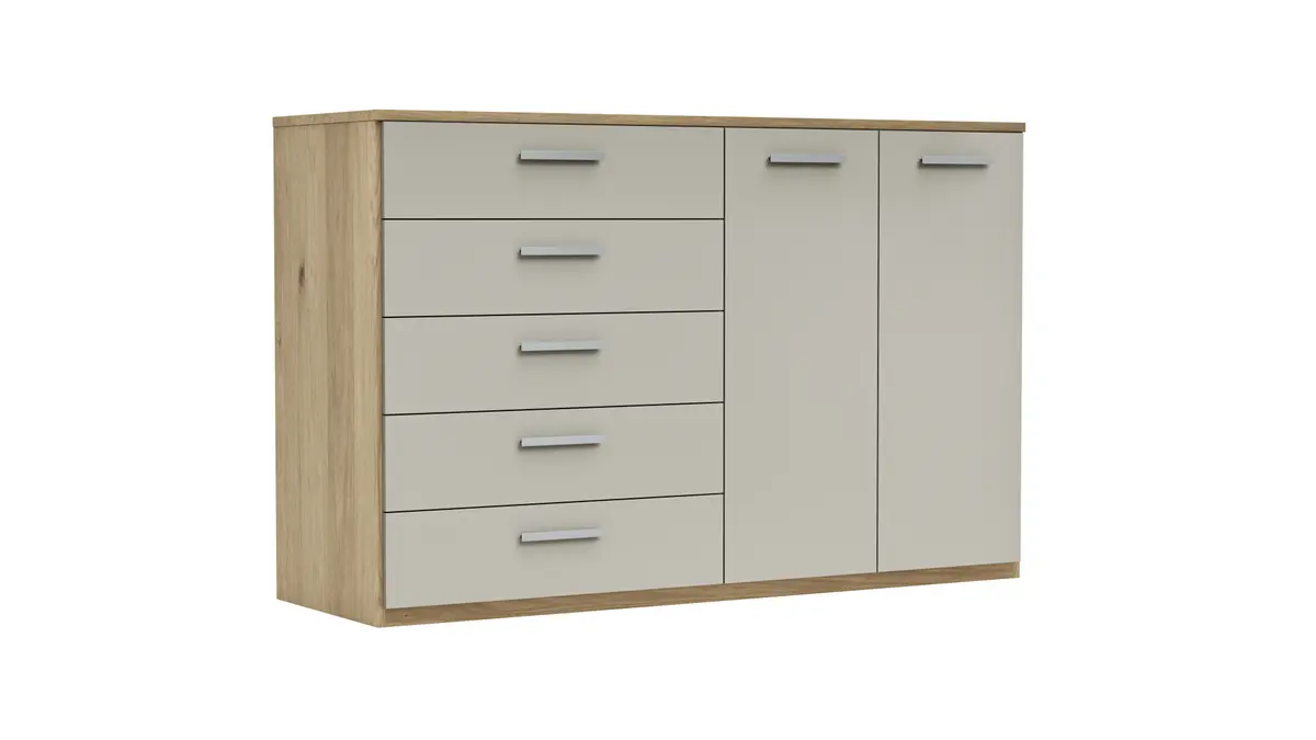 Kommode Viana - Balkeneiche furniert, Taupe