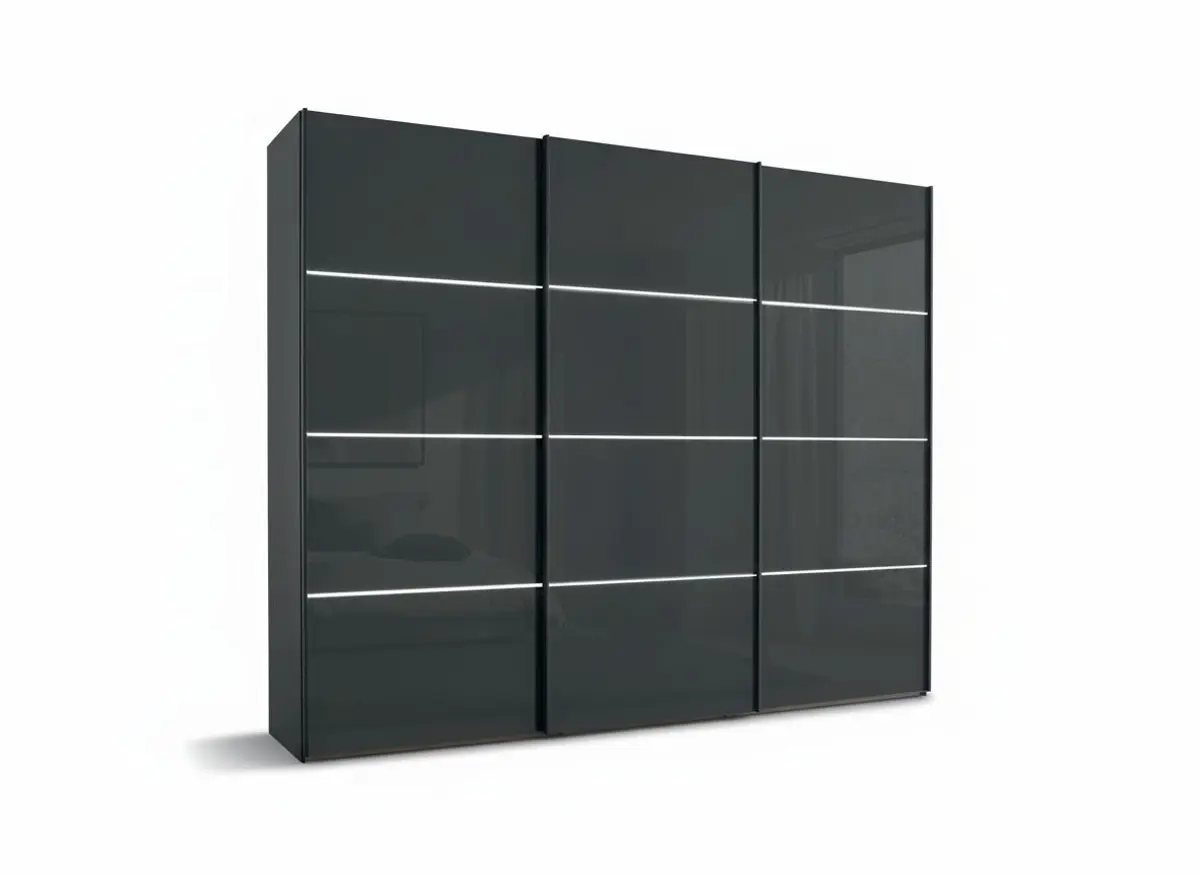 Schwebetürenschrank – inkl. Lichtstreifen, B. ca. 250 cm, Glas Lava