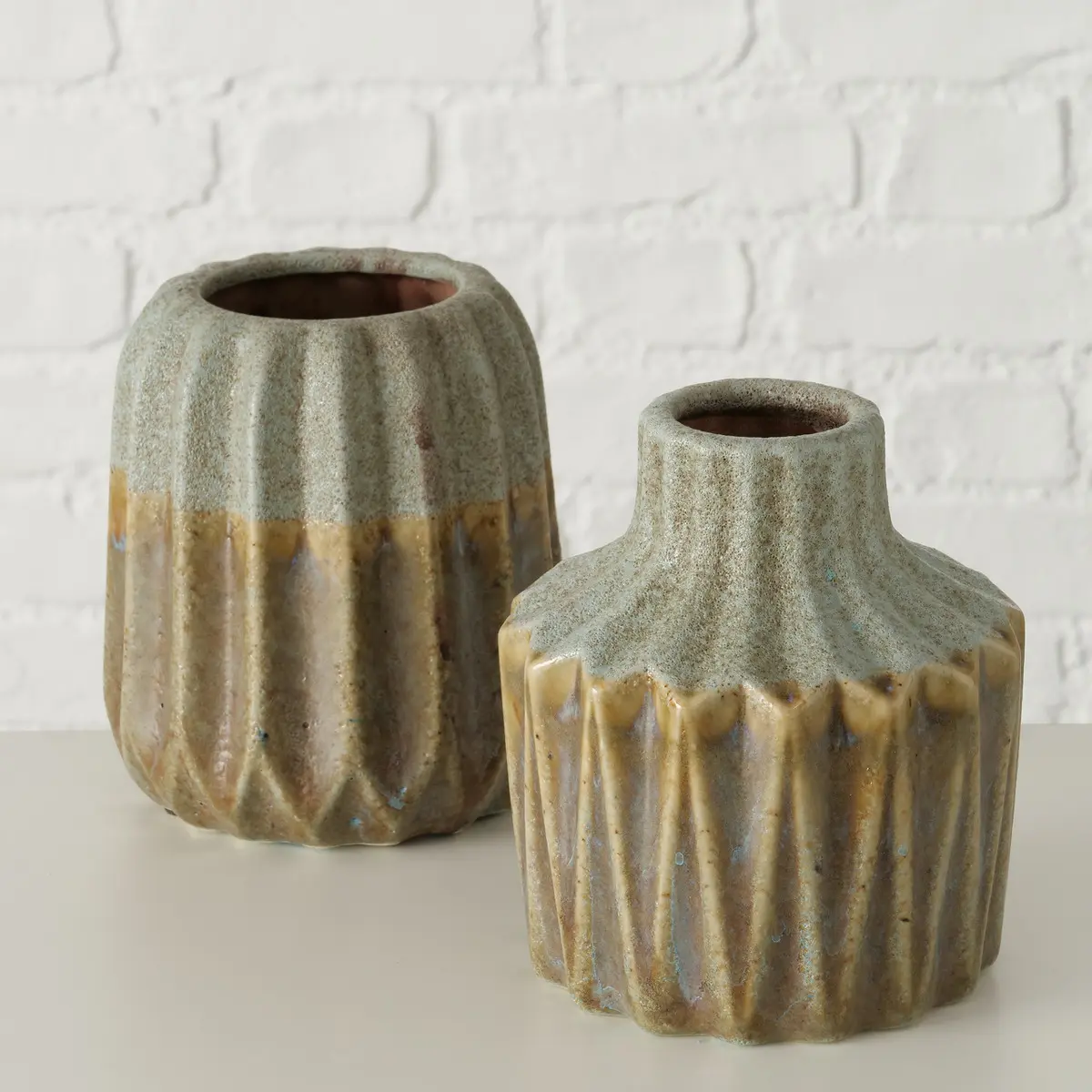 Deko-Vase - 2-fach sortiert, Steingut, Beige/Braun/Grau