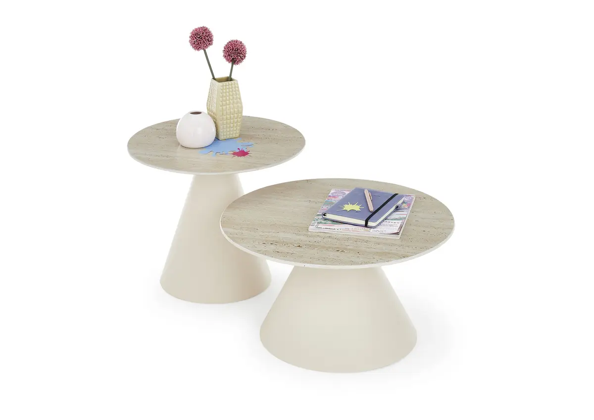 Couchtisch - 2er Set, Traventinoptik hell, Cremeweiß