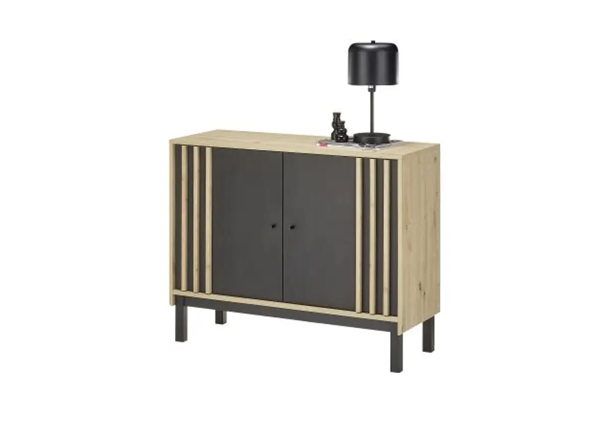 Kommode - B ca. 105 cm, Eiche Dekor, Schwarz