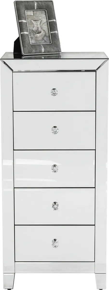 Hochkommode- Weiß, Lackiert, Glas, Verspiegelt