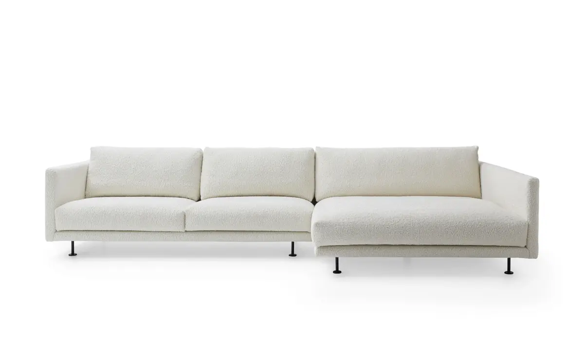 Ecksofa Cuneo - 2-Sitzer, Longchair rechts, Boucle, Creme