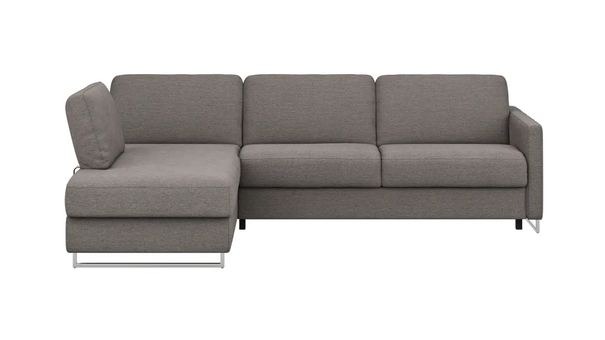 Ecksofa Nuoro - Longchair links mit 2-Sitzer inkl. Schlaffunktion und Bettkasten, Stoff, Grau