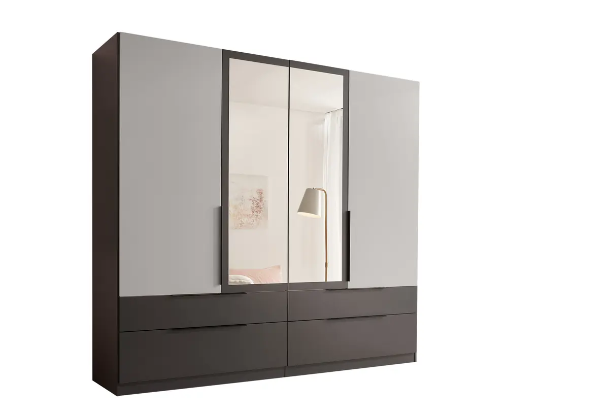 Drehtürensvhrank- B ca. 228 cm, Graphit, Lichtgrau, Spiegel