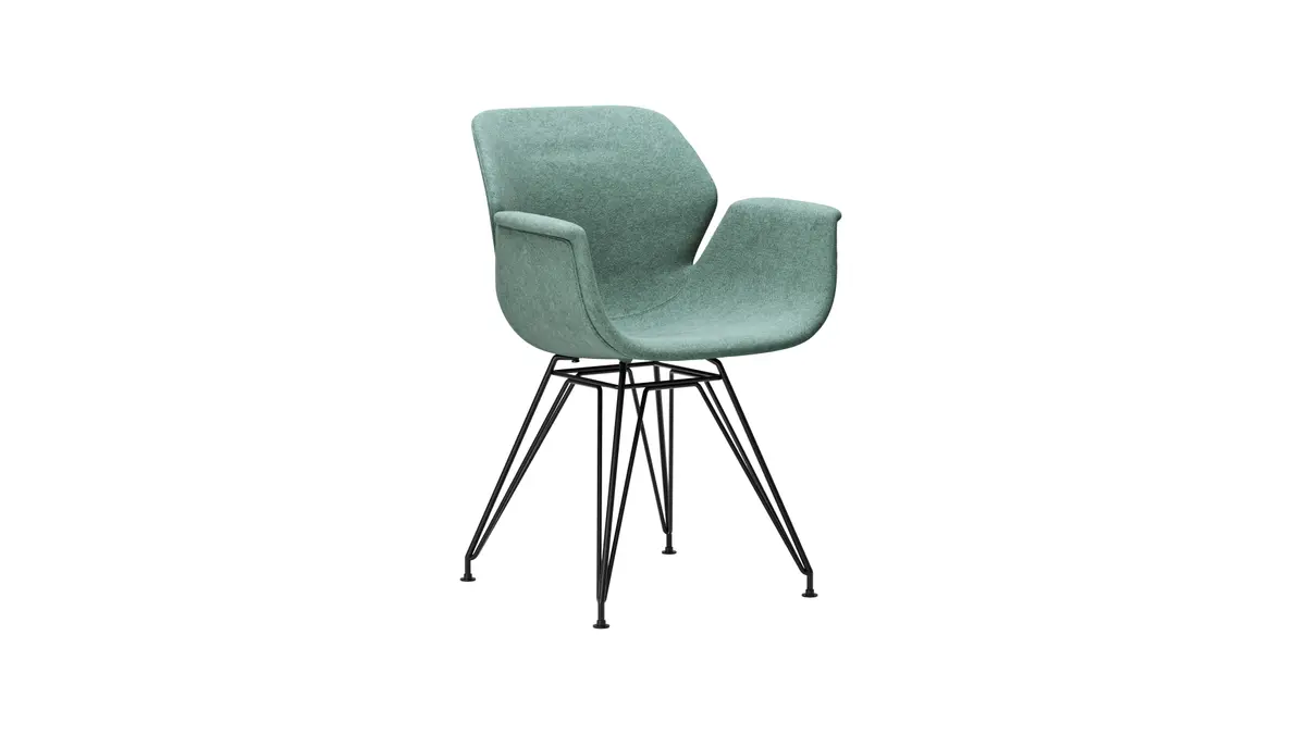 Armlehnstuhl Tooon - Stoff Lagune, Gestell Metall, Schwarz