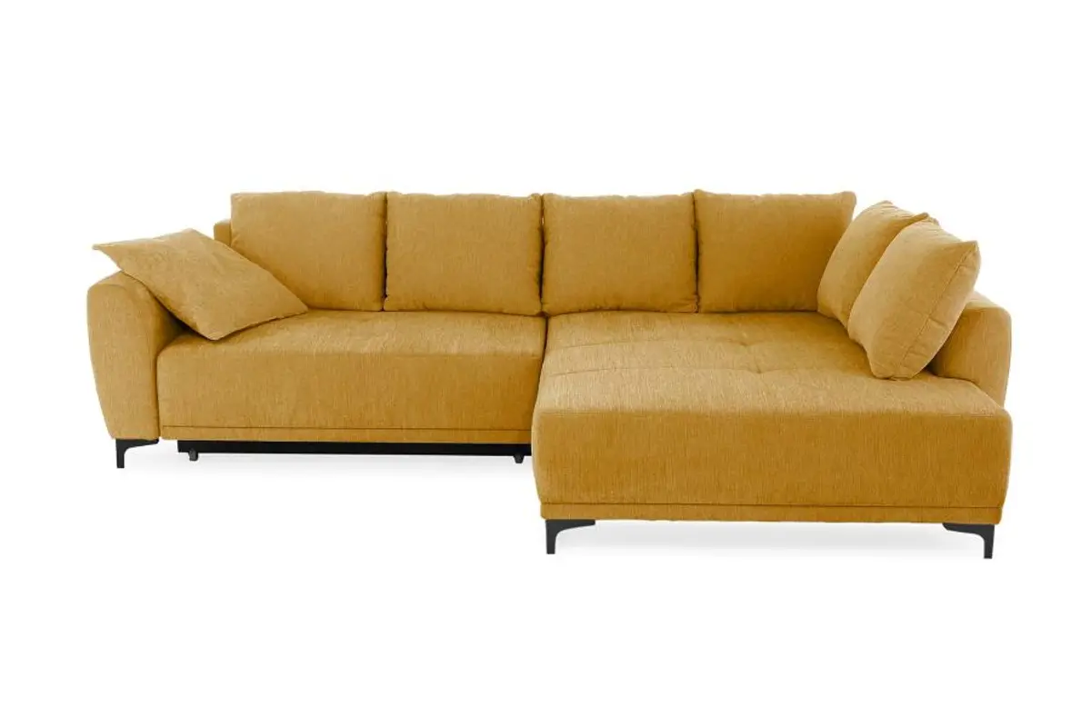 Ecksofa JACEK - 3-Sitzer, Ecke rechts inkl. Schlaffunktion mit Bettkasten, Stoff, Senfgelb