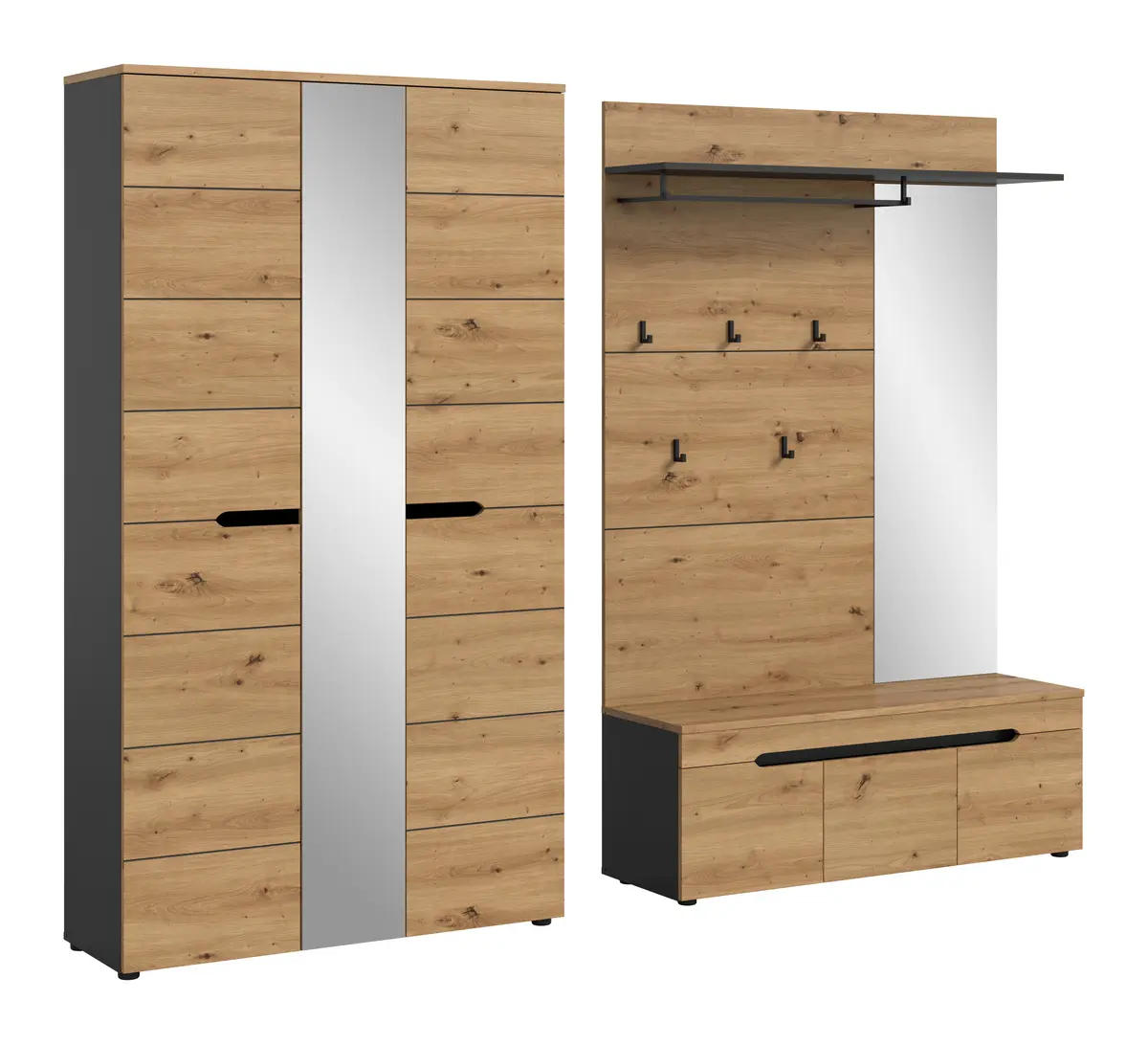 Garderobe - Basalt grau, Artisan Eiche Nachbildung