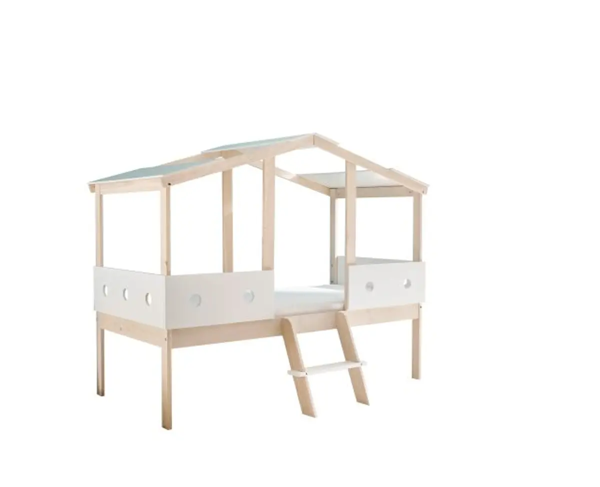 Hausbett - Liegefläche ca. 90x200 cm, Weiß, Kiefer Natur