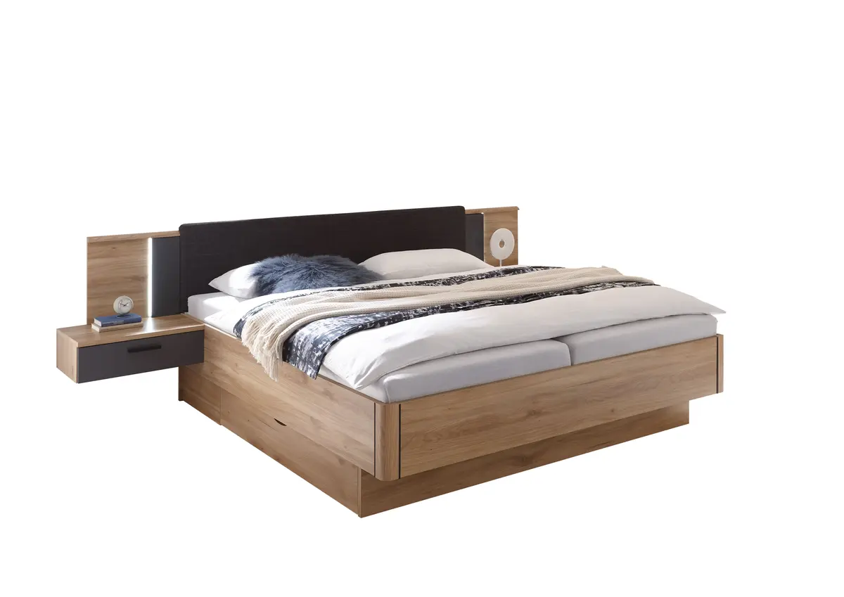 Bettanlage- Liegefläche ca. 180x200 cm, Eiche Dekor, Graphit