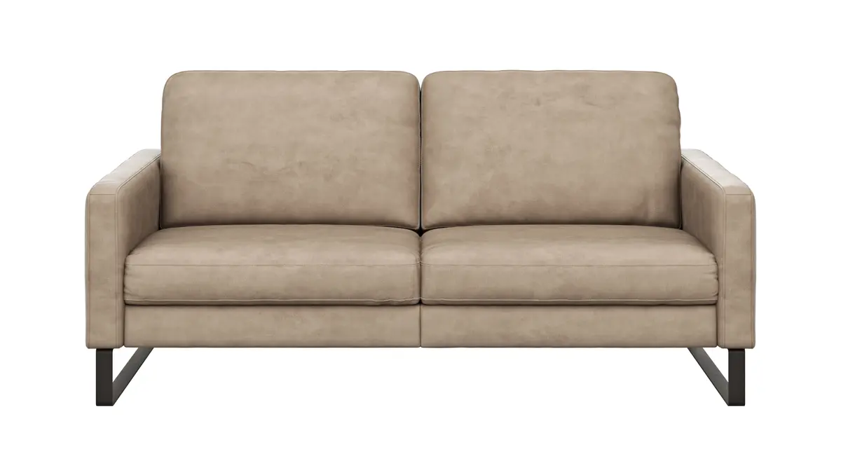 Sofa Enna - 3-Sitzer, Armlehne A, Leder, Taupe, Kufe, Schwarz